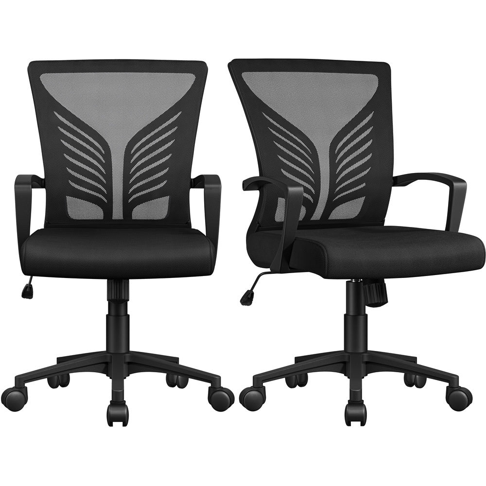 Costoffs Adjustable Ergonomic Office Chair with Mesh Backrest, Swivel Desk Chair with Armrests Comfy Computer Chair, Versatile Use Reclining Chairs for Meeting Rooms, Home Office, Black/White, 1 or 2 pcs