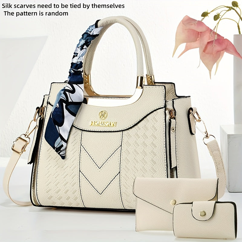 CHROSGEKEIDI Women's Large Capacity  Handbag & Crossbody Bag Set - Detachable Strap, Zipper Closure, Elegant Handbags with,  Coating for, Travel, Everyday Use - Stylish Versatile for all-outfits (Brand