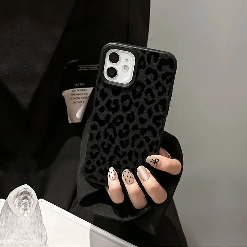 1-Pack Black Leopard Print Trendy Brand Full Wrap TPU Lychee Texture Phone Case Suitable for Iphone 16 15 14 13 12 11 Pro Max X XS XR 8 7 Plus.