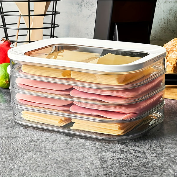 4-Tier Stackable Food Storage Containers | LDQ Plastic Refrigerator Organizer Box, Leak-Proof Stackable Design, Reusable for Freezer, Suitable for Cheese, Beef Rolls, Shrimp, etc., Practical and Aesthetic, Flip Top Closure, M