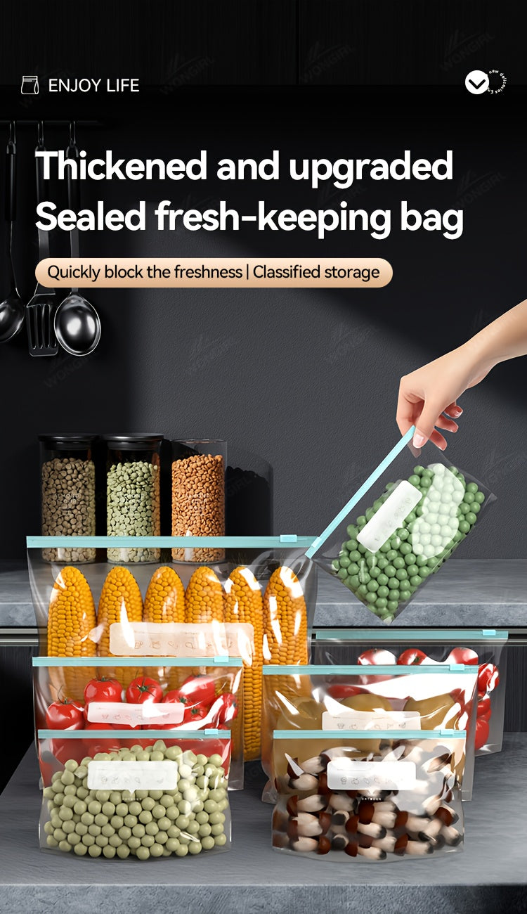 60pcs Reusable Food Storage Bags - 3 Sizes Available, Zipper Sealed & Leak-Proof, Suitable for Fruits, Vegetables, Meat & Grains, Essential for Kitchen Organization
