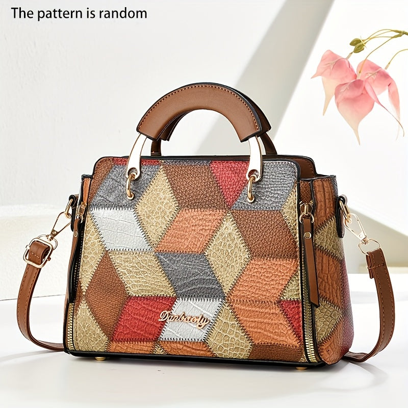 CHROSGEKEIDI Women's Crocodile-Texture Handbag - Glossy Black Alligator-like Shoulder Bag with Golden-Tone Hardware, Adjustable Strap & Zipper Closure, Golden-Tipped - Elegant Purse for, Casual, Formal Events (Luxury)