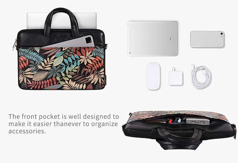 Canvas Artisan Laptop Briefcase with Handle & Adjustable Strap - Heavy-Duty Shockproof Anti-Collision Sleeve, Zipper Closure, Golden-Tone Hardware, Compatible with HP MagicBook/Dell Laptops, Stylish Protective Computer Case f