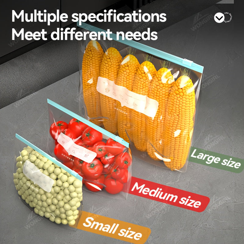 60pcs Reusable Food Storage Bags - 3 Sizes Available, Zipper Sealed & Leak-Proof, Suitable for Fruits, Vegetables, Meat & Grains, Essential for Kitchen Organization