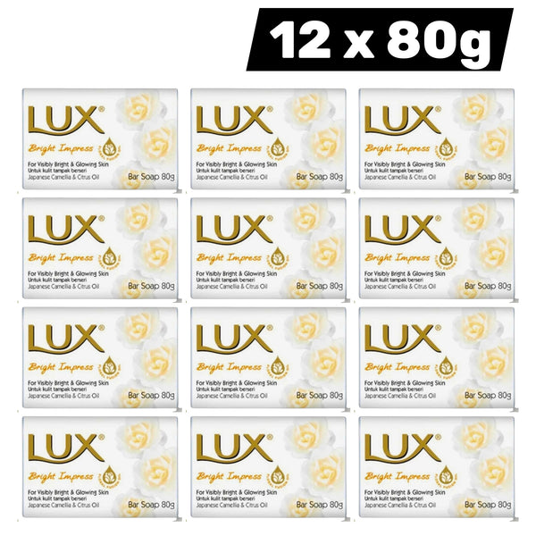Lux Bright Impress Soap 3 Packs of 4 × 80 g – Japanese Camellia & Citrus Oil – Bright & Glowing Skin Beauty Bar | 12 Pack