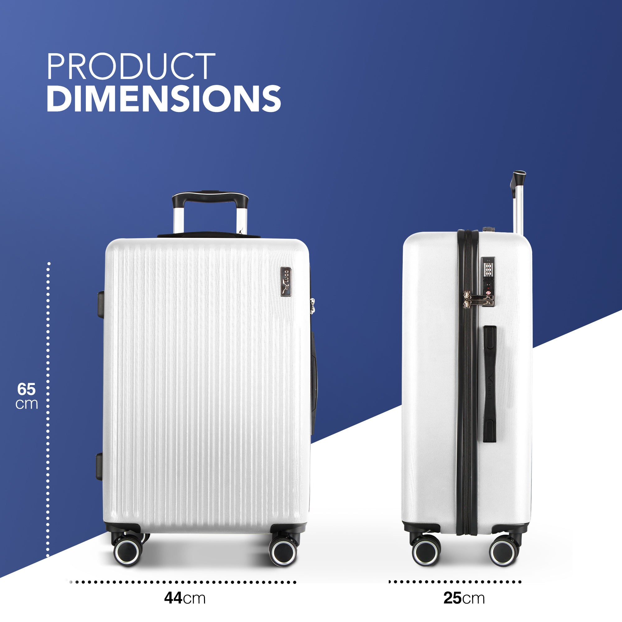 LUGG 65 x 25 x 44cm Vacay Suitcase ABS Luggage with TSA Indent Lock, Aluminium Trolley Handle, 360° Spinner Wheels, Water-Resistant & Durable Material - Airline Compatible (24inch)