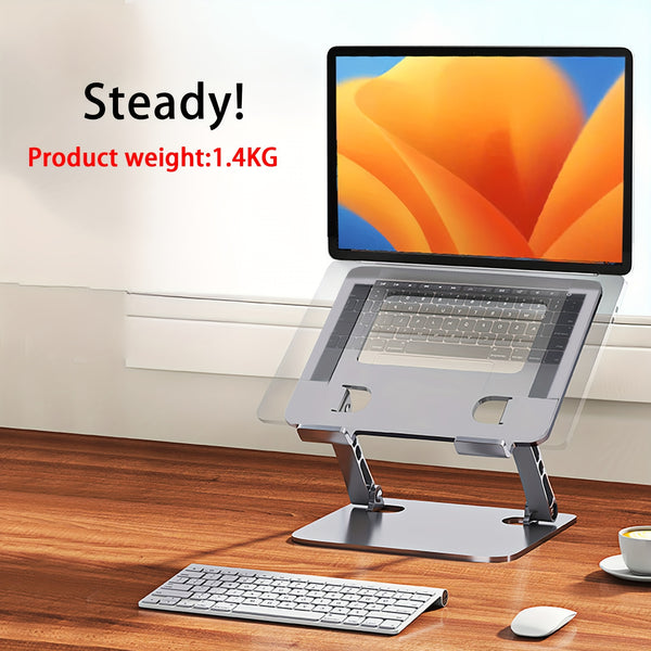 Adjustable & Portable Laptop Stand – Foldable Riser for 25.4-39.62 cm Devices, Ergonomic Design with Adjustable Height & Angle, Sturdy Carbon Steel Construction, Ventilated Cooling System, Grey