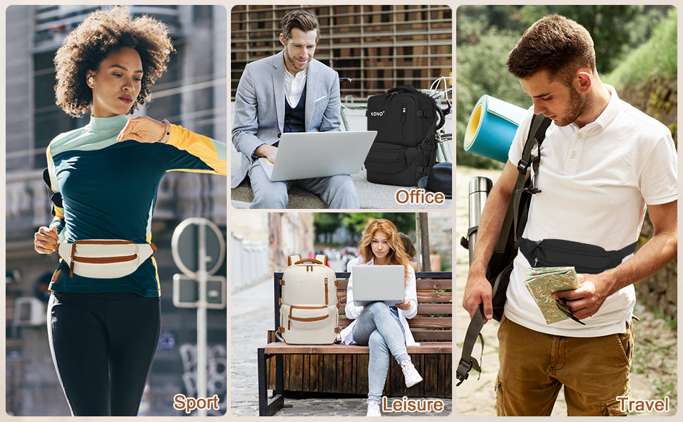 2-in-1 Travel Backpack with USB Port & Detachable Waist Bag - Laptop Rucksack for Men/Women, School & Weekender Daypack