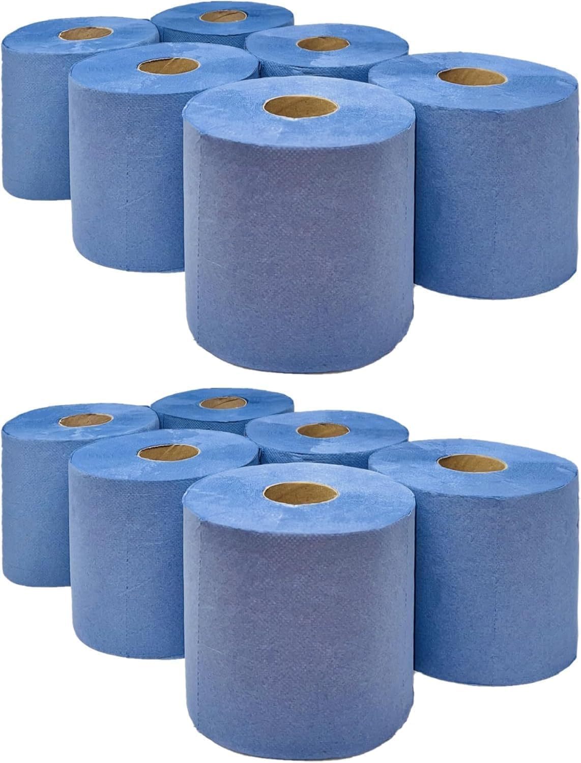 12 x Value Pack Blue Centrefeed Roll – 2-Ply, 48m Per Roll (220 Sheets) – 166mm Height – Super Absorbent & Strong – Ideal for Cleaning, Catering, Kitchens, Garages & Commercial Use.