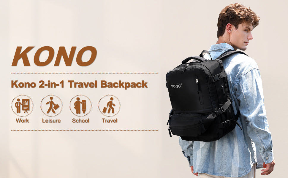 2-in-1 Travel Backpack with USB Port & Detachable Waist Bag - Laptop Rucksack for Men/Women, School & Weekender Daypack