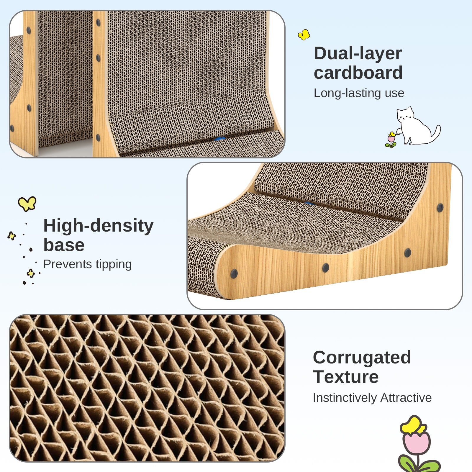 L-Shaped Cat Scratcher Cardboard Cat Scratching Post with Ball, Sofa Protector for Indoor Cats, Durable Corrugated Cat Scratch Board for Kittens & Adult Cats