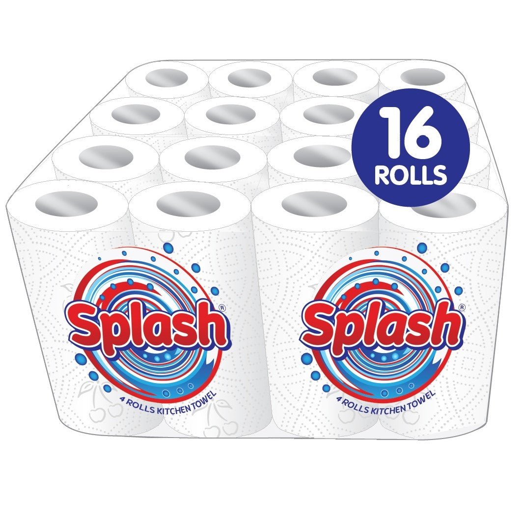 Kitchen Towels. Splash 2-ply Quilted Paper Rolls. Responsibly Sourced. Strong. 10m per Roll