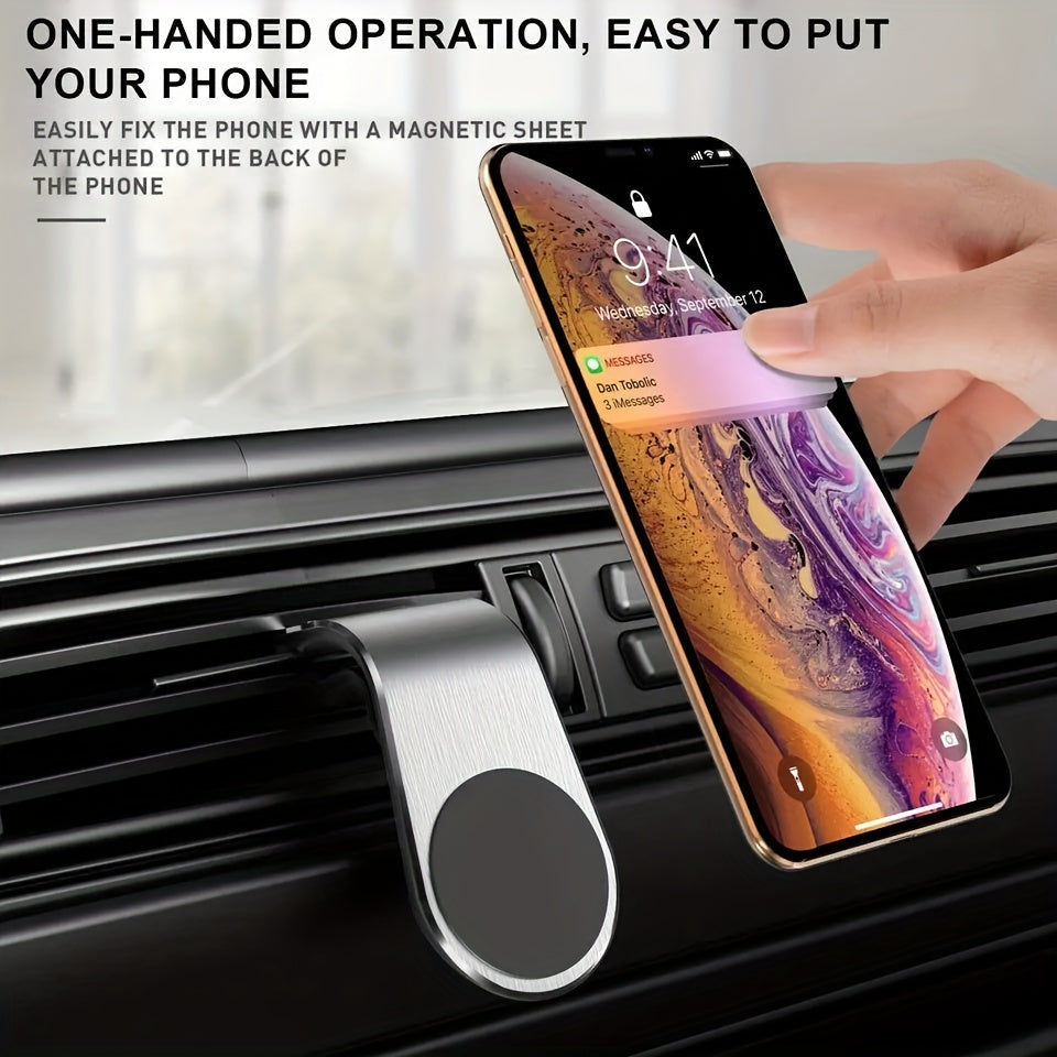 Universal Magnetic Phone Holder – L-Shaped Metal Car Air Vent Mount, Strong Magnetic Car Phone Holder for All Smartphones