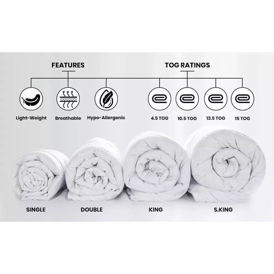 Luxury Hotel Style 1pc Duvet Quilt Insert Comforter Heavy Filling Breathable Fluffy– All Seasons Comfort – Lightweight Summer to Warm Winter – 4.5 10.5 13.5 15 Tog – Single Double Super King Bedding Size
