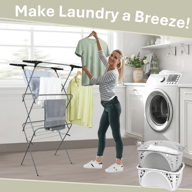 Foldable 3 Tier Airer with Wings Collapsible Arms for Hangers, 15m Clothes Drying Airer Laundry Rack Portable Indoor & Outdoor Free Standing Airer, Non Slip Feet with Hanging Option Space Saving Wash Line 5.5cm Folded, Grey