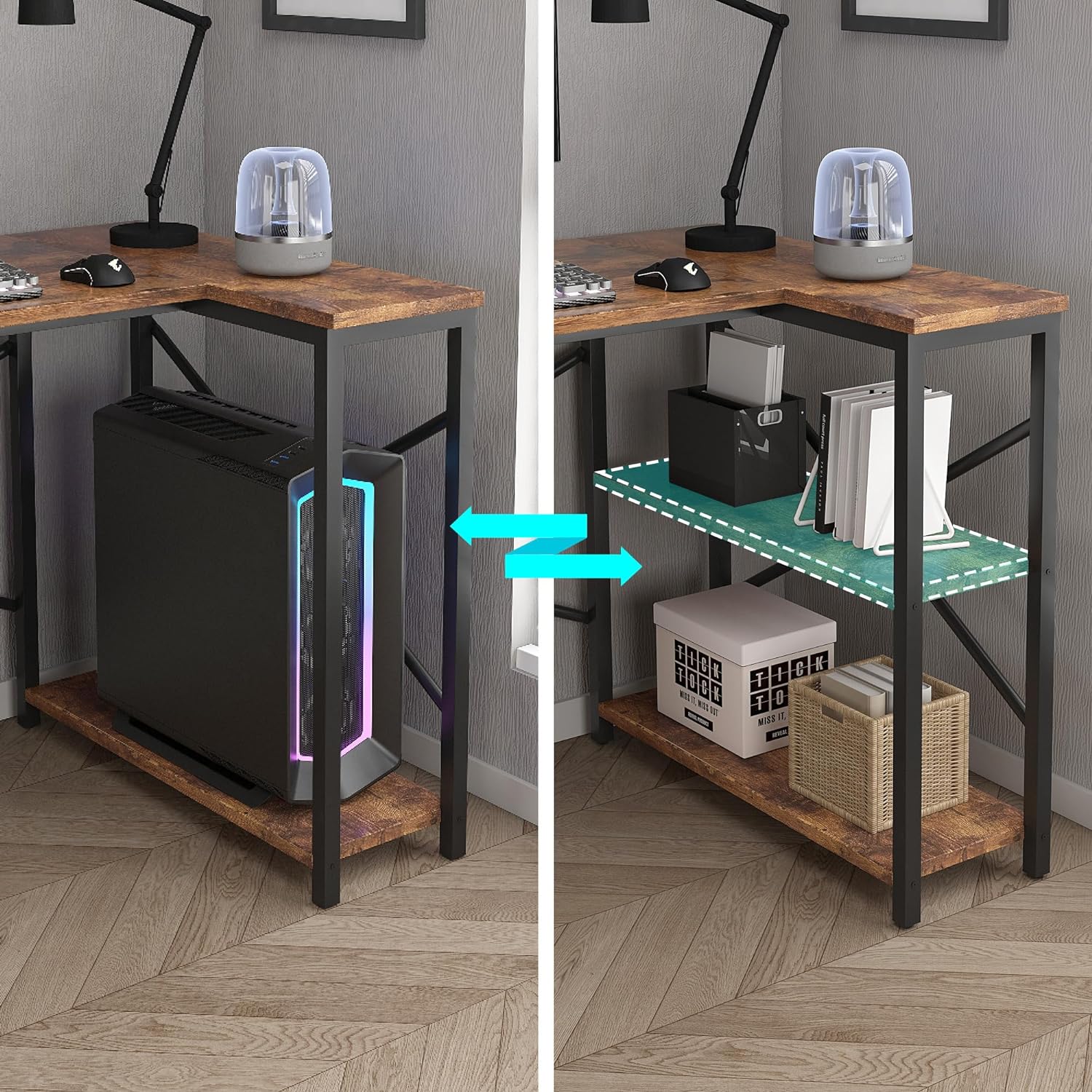 MCC Direct L-Shaped Corner Desk – Reversible Computer, Gaming & Office Desk with Bookshelf, Spacious Study Table for Home Office or Studio Workstation