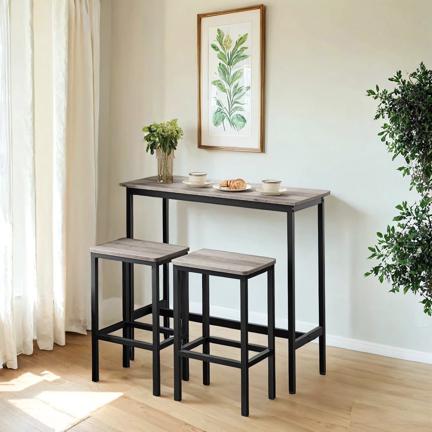 Bar Table and Chairs Set – 3-Piece Dining Table Set with 2 Stools, Space-Saving Bar Kitchen Table for Breakfast, Dining Room, or Apartment