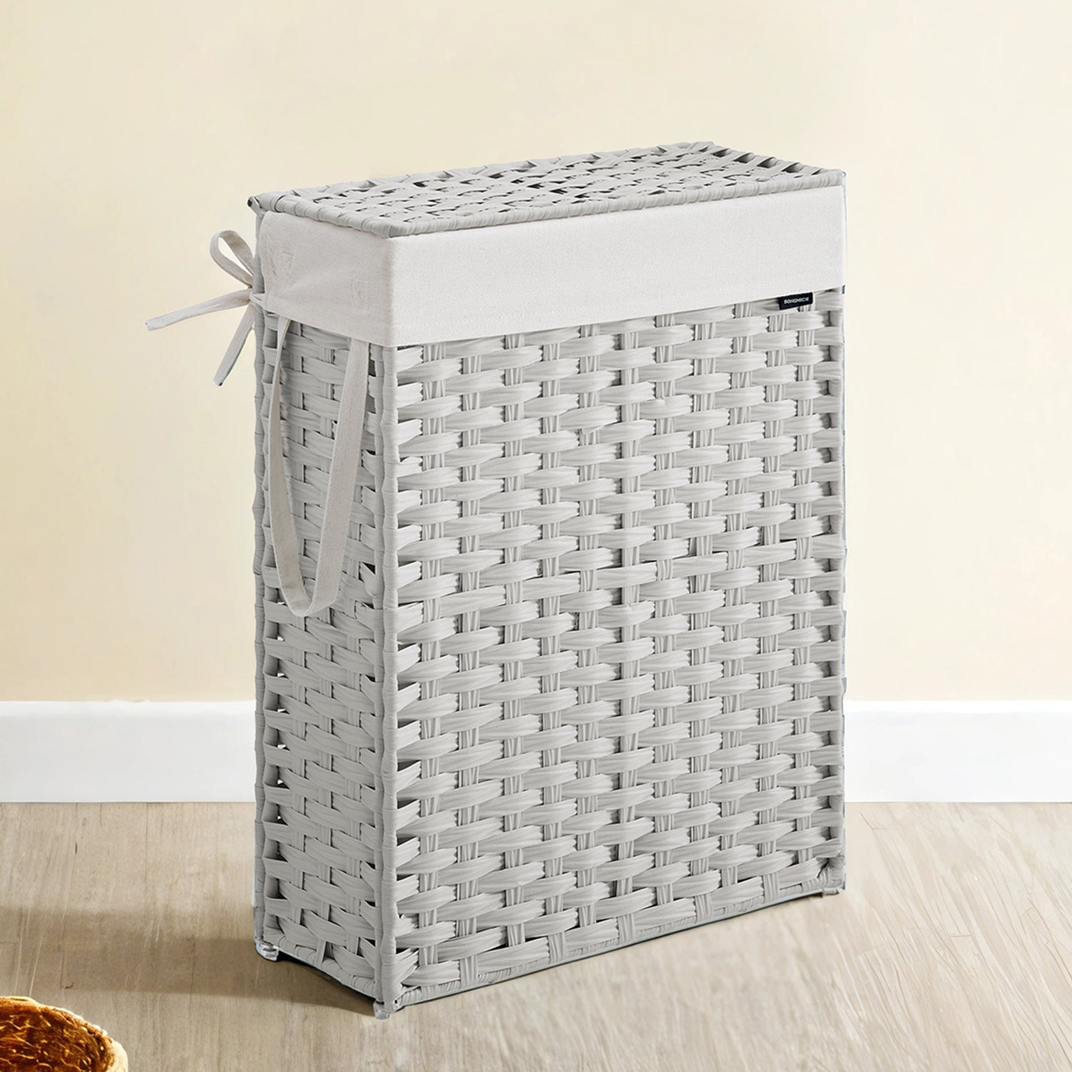 Foldable Laundry Hamper with Lid, Synthetic Rattan Laundry Basket with Removable Liner
