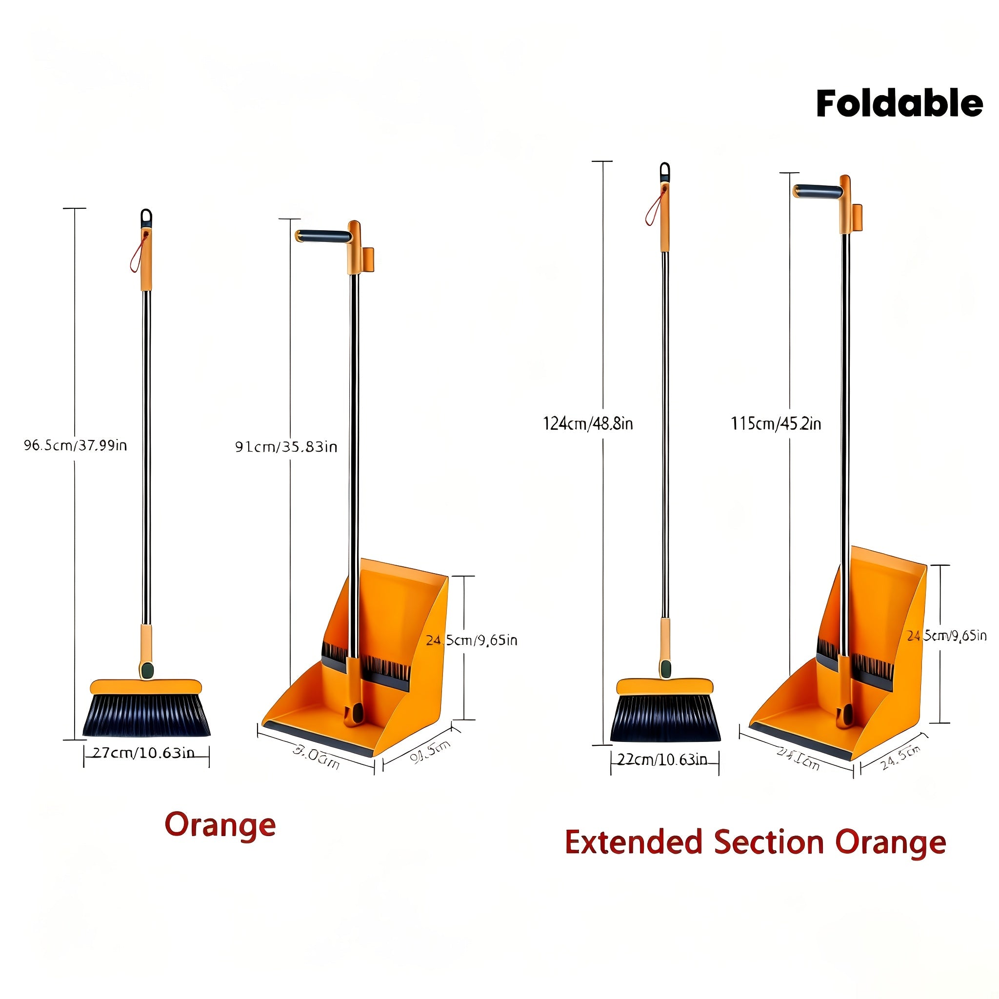 2-in-1 Rotatable Long Handle Broom and Dustpan Combo with Foldable Design, Ergonomic Telescopic Pole & Space-Saving Storage - Heavy-Duty Plastic Construction, Extended Reach for High Ceilings, Hard Floors - Ideal for Kitchen,