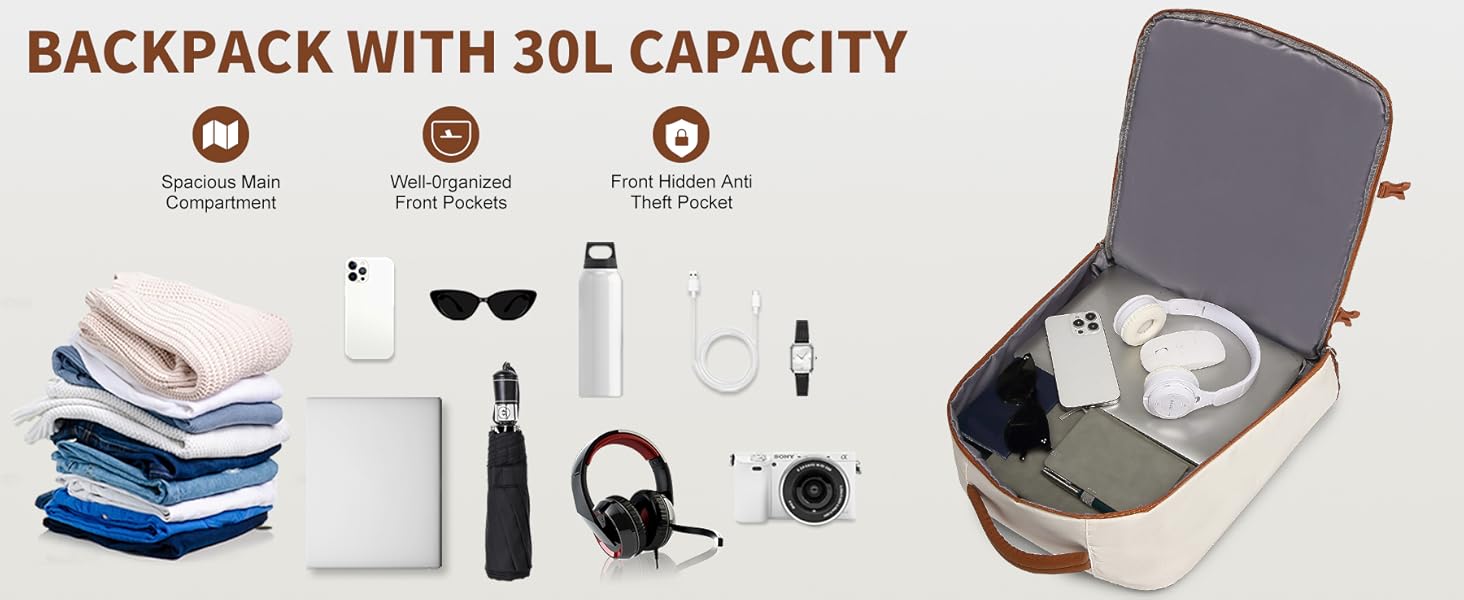 Cabin Travel Backpack 45 x 36 x 20 cm Easyjet Luggage Bag Laptop Weekend Duffel Bag 30L (Beige/Brown)