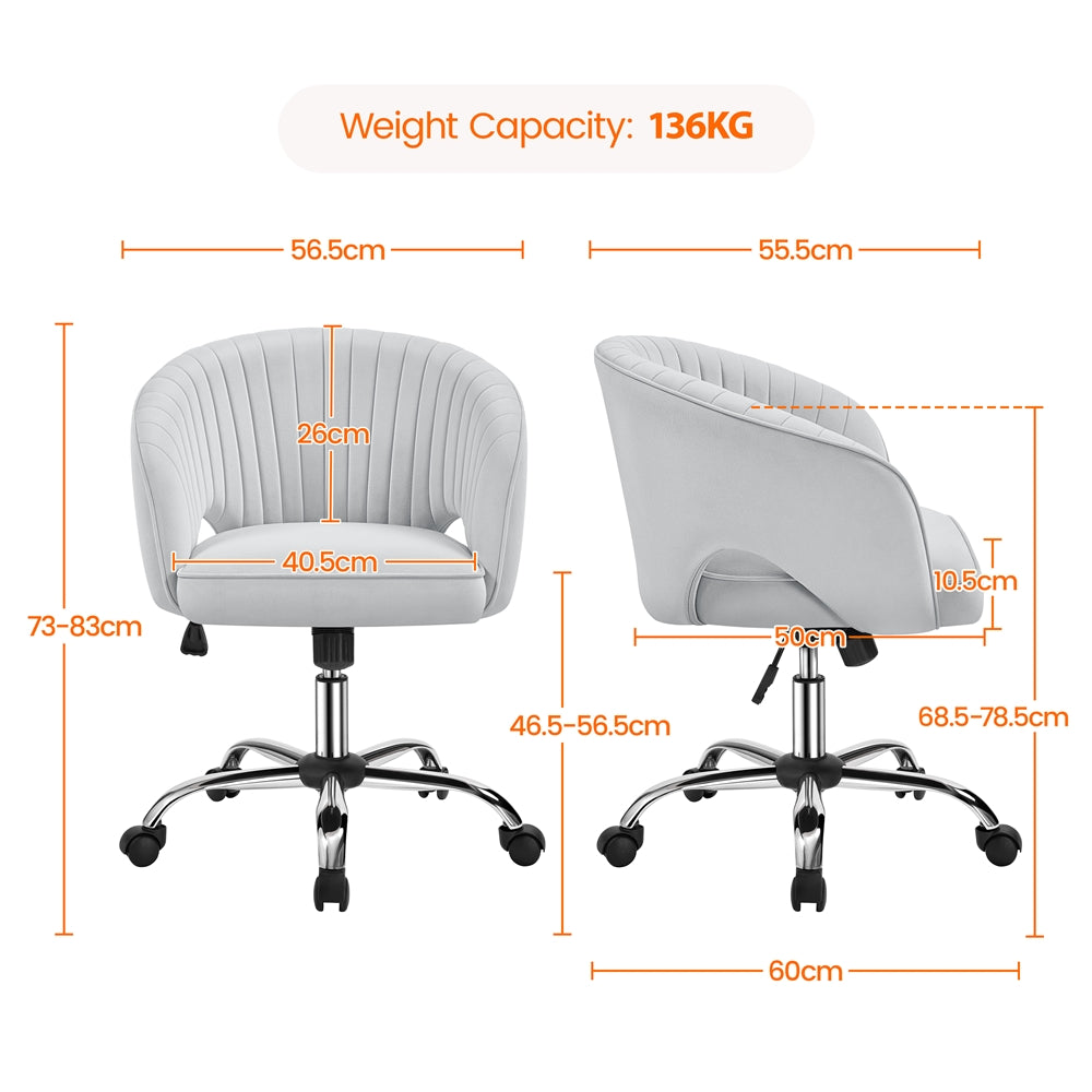 Costoffs Velvet Office Chair Tufted Desk Chair with Height Adjustable Seat, Swivel Barrel Accent Chair with Rolling Wheels for Home Office, Pink/White/Cream/Dark Grey/Light Grey