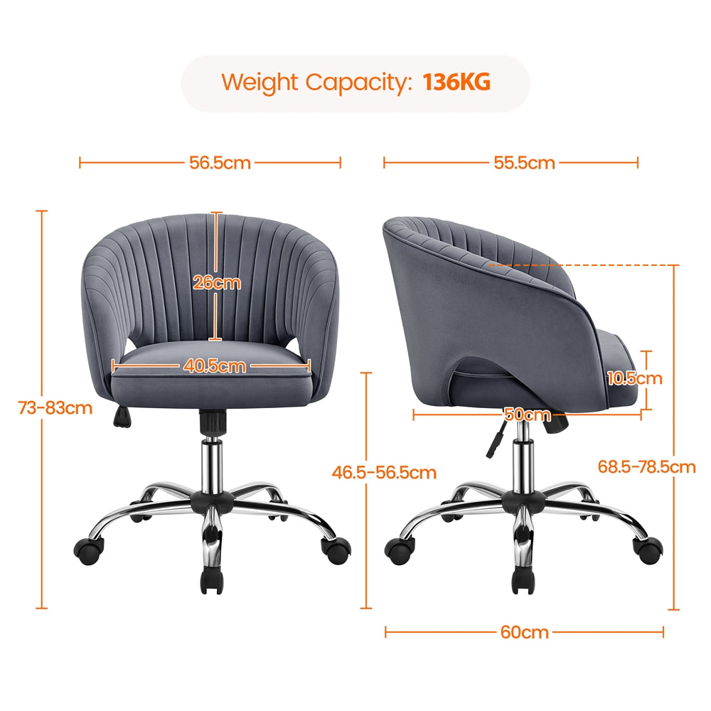 Costoffs Velvet Office Chair Tufted Desk Chair with Height Adjustable Seat, Swivel Barrel Accent Chair with Rolling Wheels for Home Office, Pink/White/Cream/Dark Grey/Light Grey