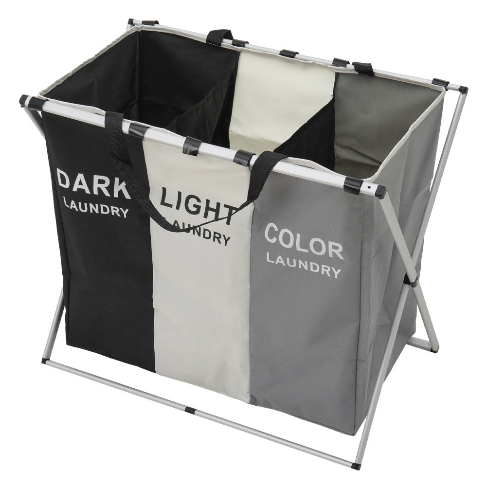 1Pack Foldable & Washable Washing Basket 3 Compartments, Stainless Steel Holder, Dirty Laundry Bag with Handle, Large Laundry Sorter Laundry Basket with Aluminum Bracket and Handle for Laundry Room, Bedroom 66*38*58cm