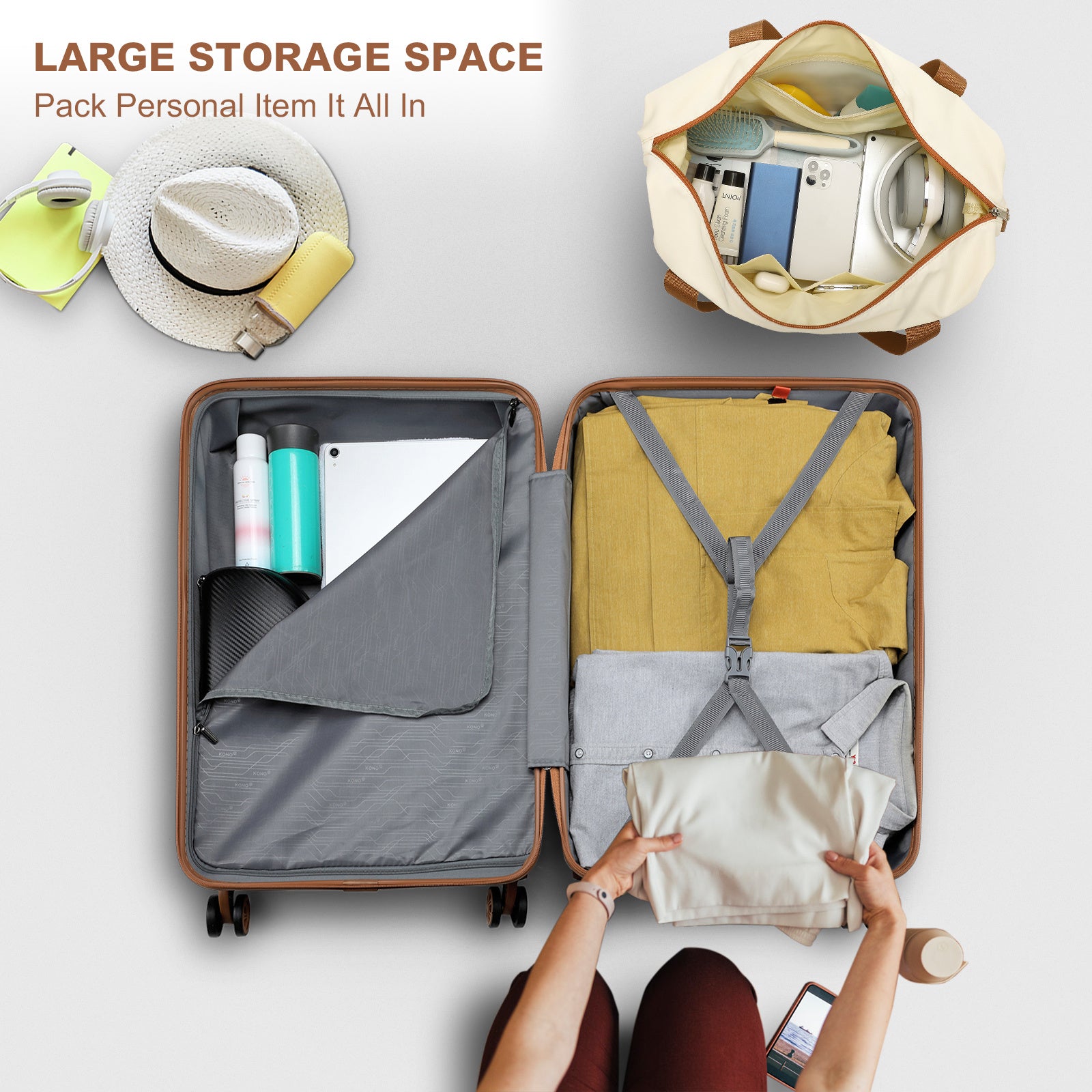 Kono Suitcase Lightweight ABS Hard Shell Carry-Ons Cabin Case 12'' and 20'' Luggage Set with TSA Lock Luggage Choose various sizes of suitcases, pay attention to color and size Included Duffels Bag & Toiletry Bag for Travel