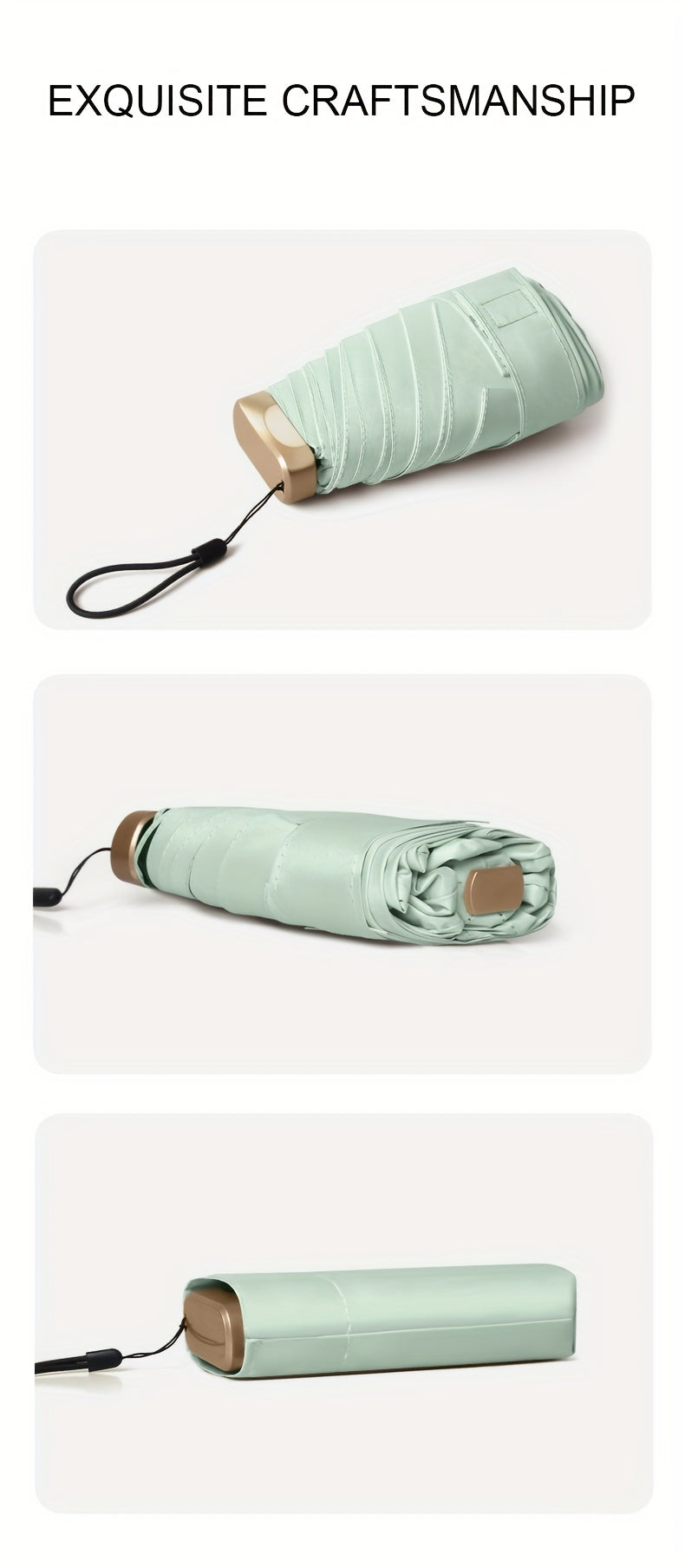 Compact 6-Rib Mini Folding Umbrella – Lightweight Aluminum Alloy Handle, Manual Open/Close, Portable Sun & Rain Umbrella with PVC Canopy – Cute Travel Umbrella in Pink, Blue, White & Gray