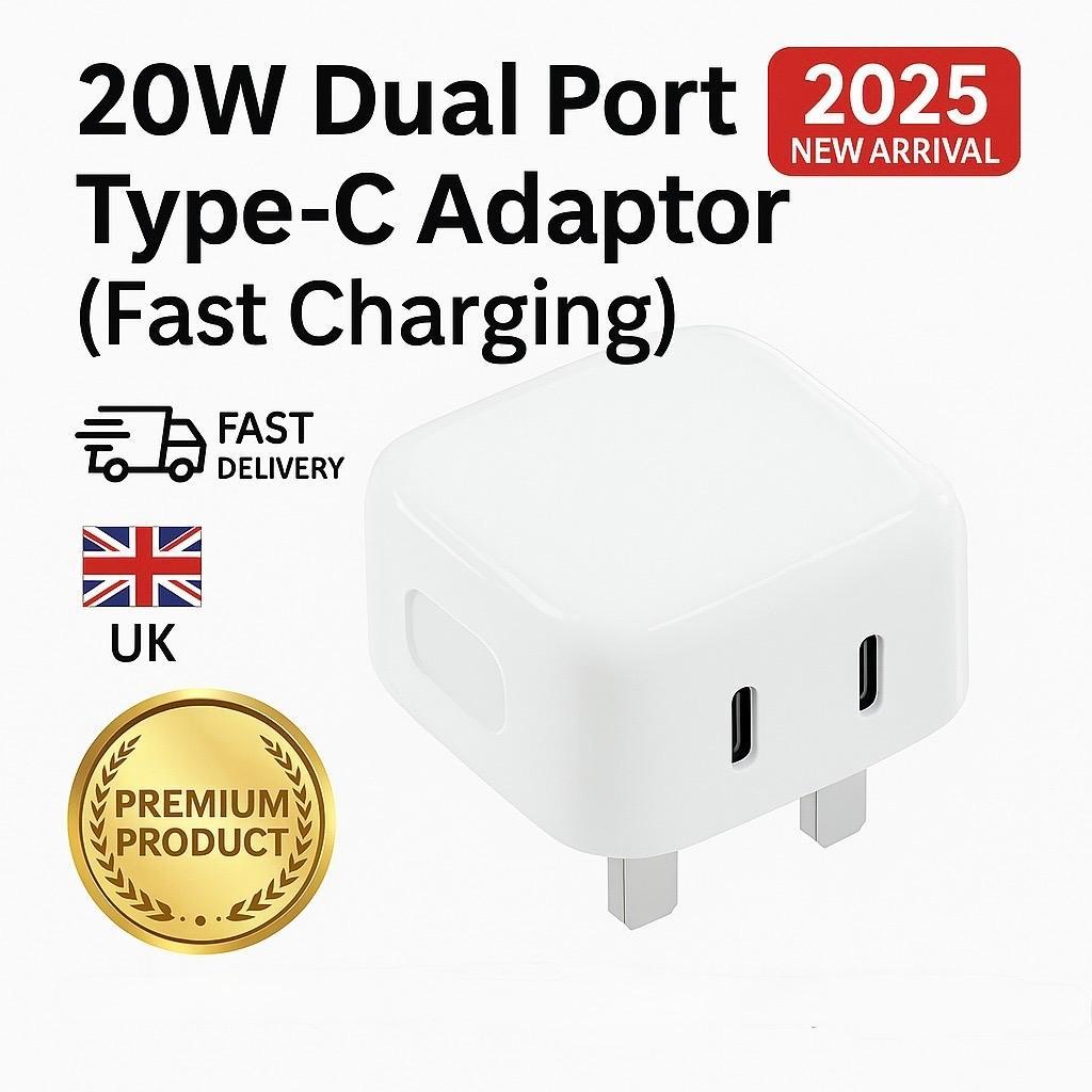Dual USB-C PD Wall Charger – Compact Fast Charging Adapter for Phones & Tablets