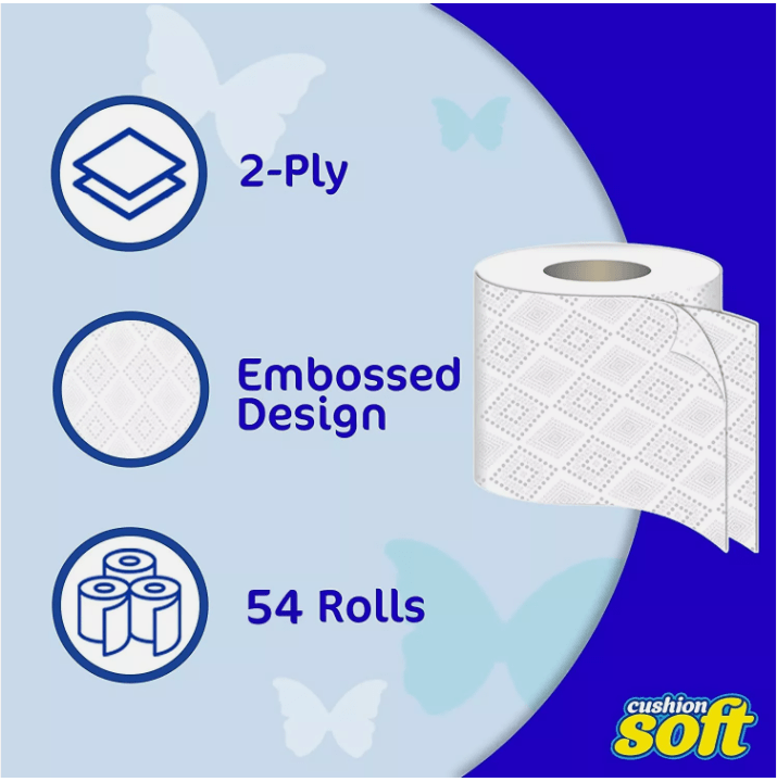 Toilet Tissue 108 Rolls Cushion Soft Quilted. Embossed 2-Ply Toilet Paper. Strong, Unscented, Responsibly Sourced. Bulk Pack