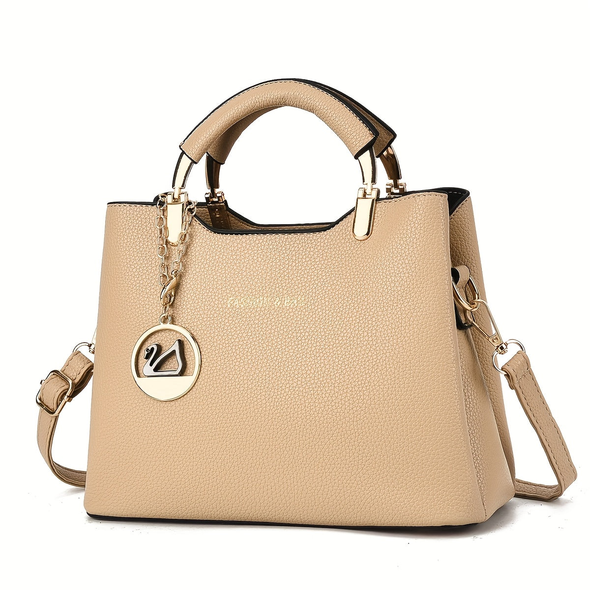 Elegant Handbag with Detachable Strap & Golden-Tone Leaf Pendant - Multi-Color (Beige/Coffee/Khaki/Pink/Wine/Black) Zipper Closure Tote, Golden Hardware, Durable Shoulder Bag for, Travel, Everyday Use