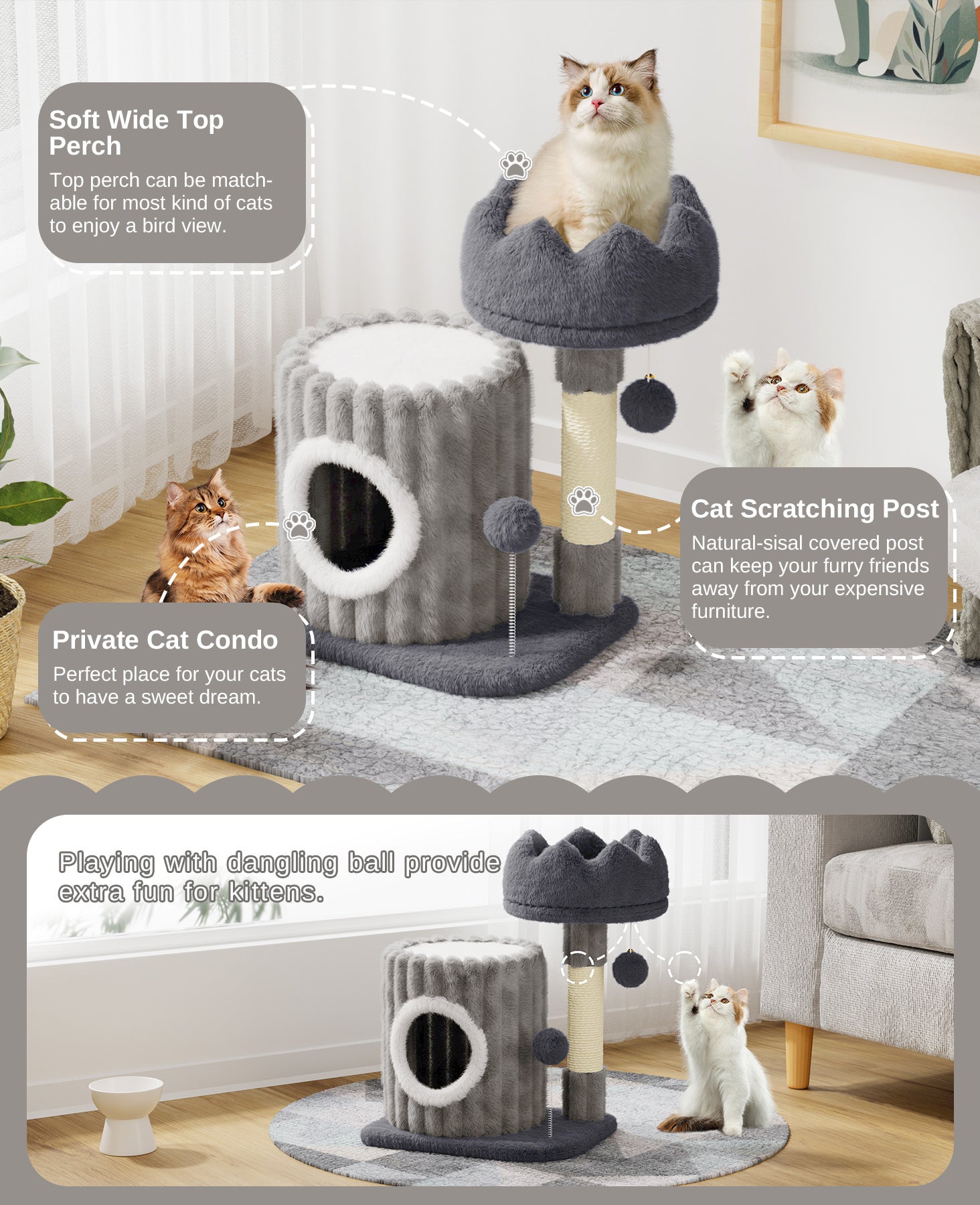 Dogat 53cm Premium Cat Tree Tower Activity Center - Spacious Large Playing House Condo for Feline Rest & Sleep - Ideal for Active Cats!