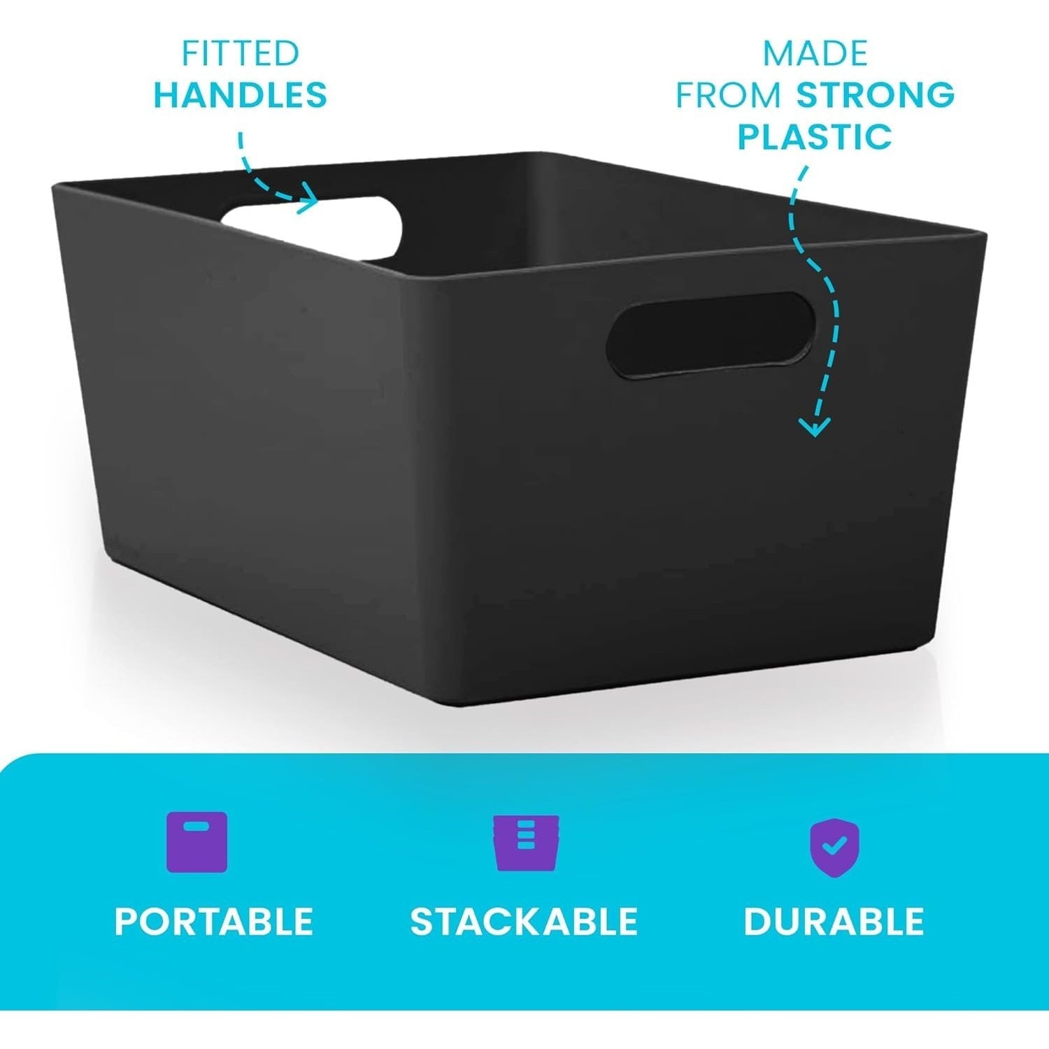 Niftii 5-Pack Plastic Storage Baskets with Sturdy Handles, Lightweight & Durable Design, Ideal for Kitchen, Bathroom, and Cleaning Organisation, 3.9L Capacity, 17 x 25 x 11cm