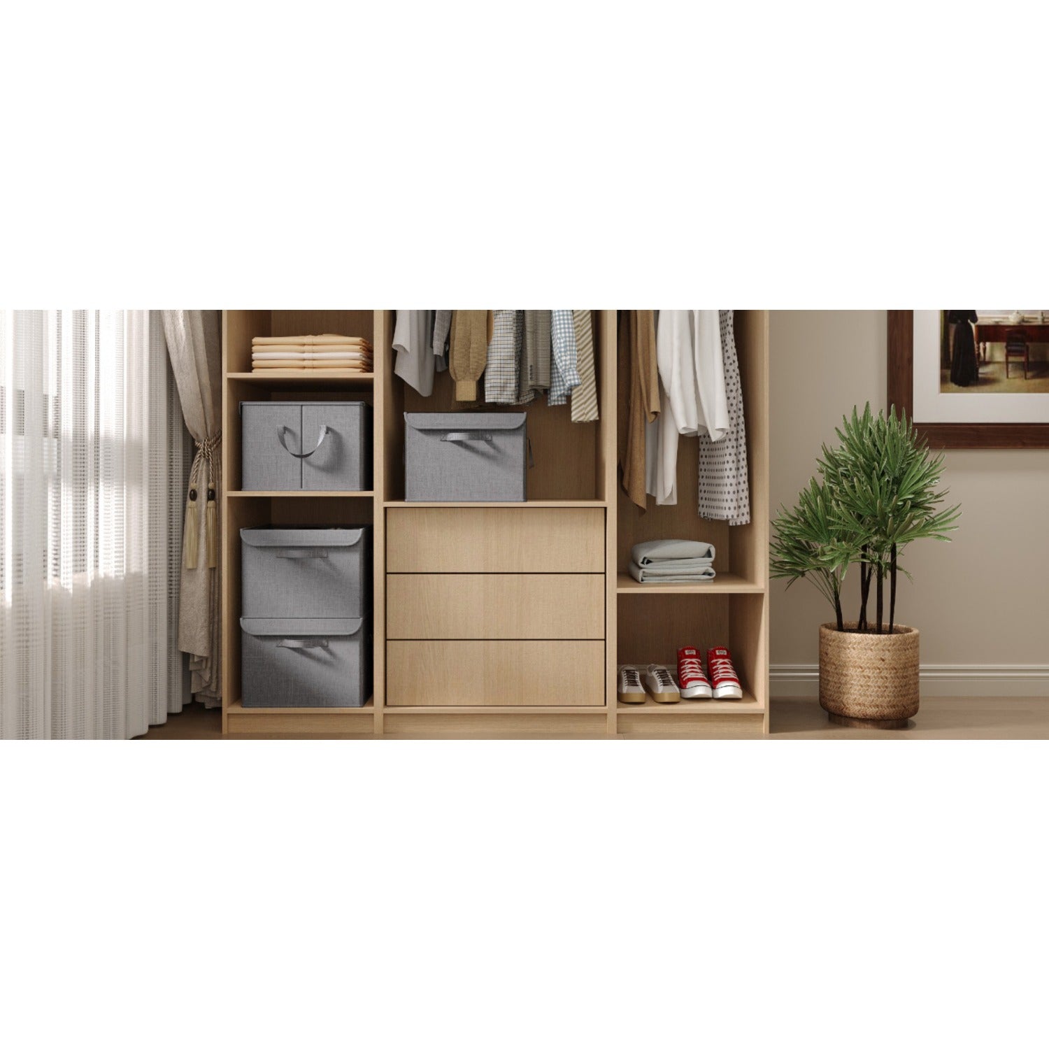 1/2 Pack Shoe Organizer for Closet Foldable Storage Bins with Adjustable Dividers, Clear Cover, and Bottom Support, Fits 16 Pairs of Boots, Heels, and Sneakers