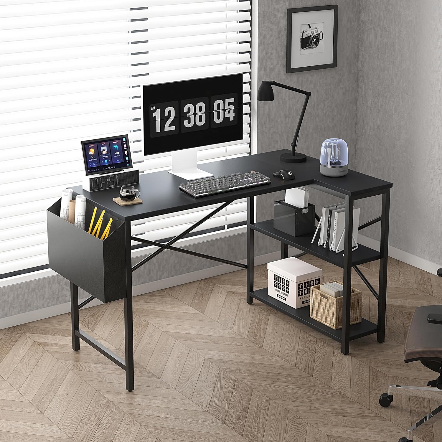 MCC Direct L-Shaped Corner Desk – Reversible Computer, Gaming & Office Desk with Bookshelf, Spacious Study Table for Home Office or Studio Workstation