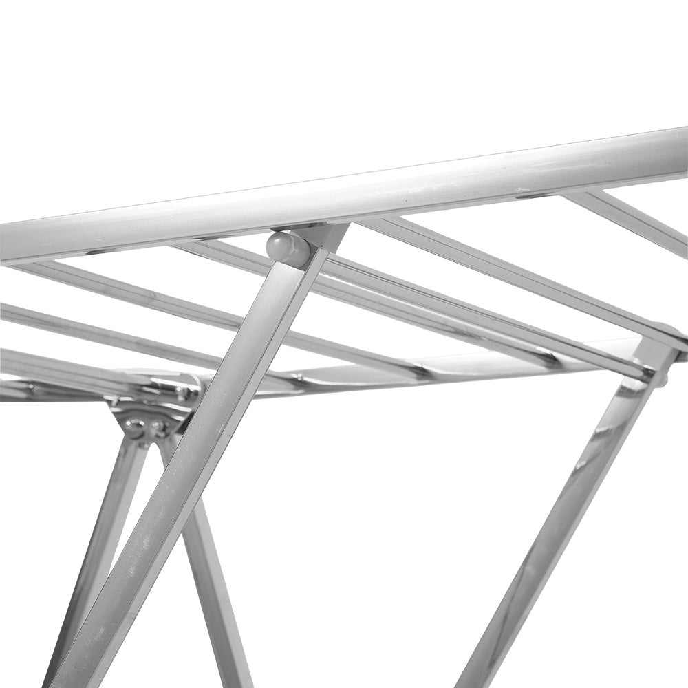 Staiinless Steel Folding Drying Rack, 2-Level Clothes Airer with Height Adjustable Wing, Freestanding Drying Rack for Clothes Socks Towels Shoes Quilts, Multifunctional Air Dryer, Foldable Wing Clothes Drying Rack, No Assembl