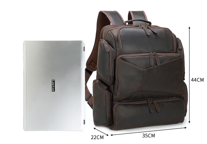 Retro Crazy Horse Leather 17-inch Laptop Bag: Outdoor Travel Top Layer Leather Backpack for Men