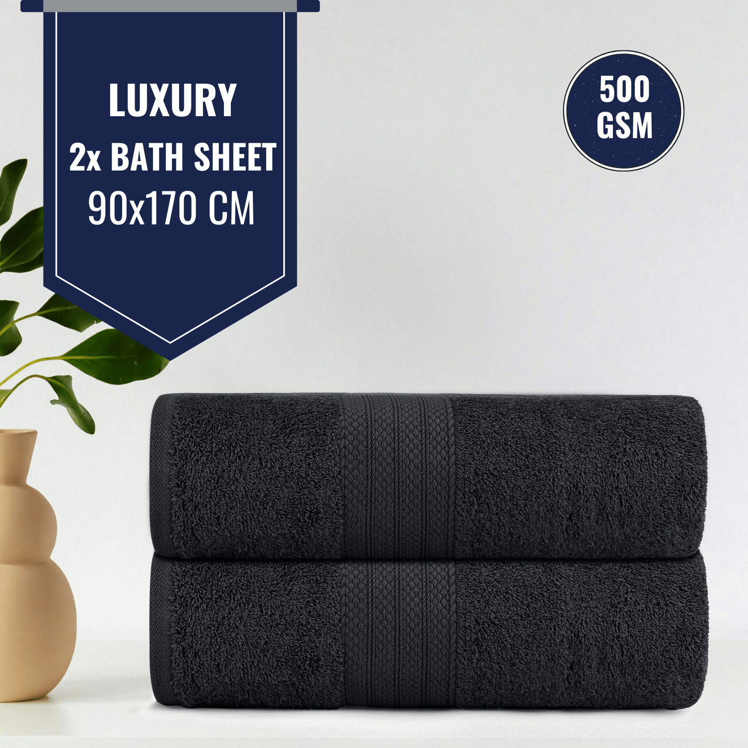 2x Premium Jumbo Bath Sheet Highly Absorbent and Quick Dry 100% Egyptian Cotton 90 X 170 Cm