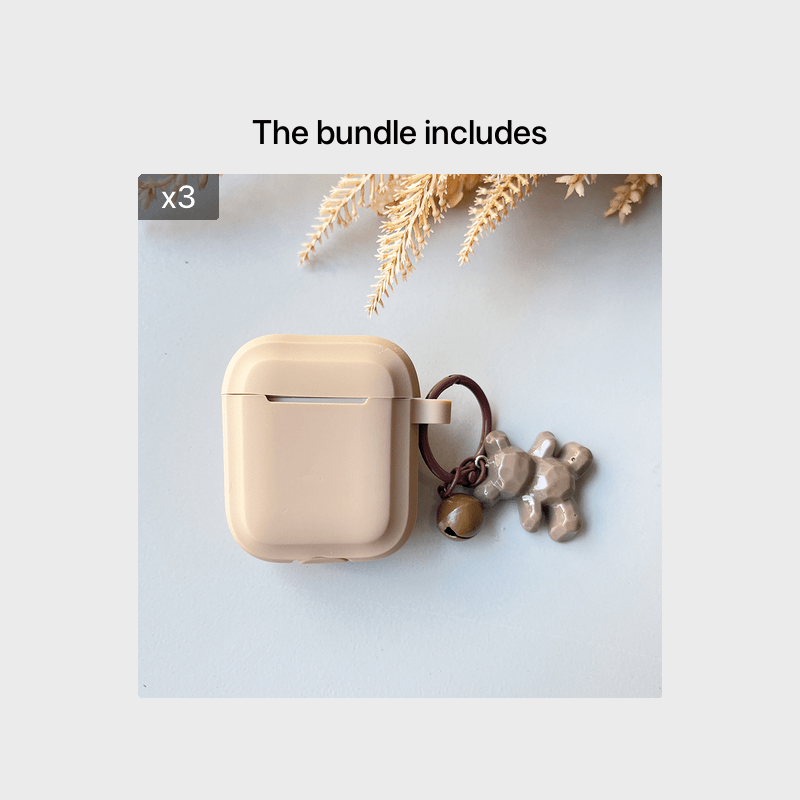 Caramel Khaki Earphone Case with Bear Pendant – Stylish Cover for AirPods 1/2/3 & Pro