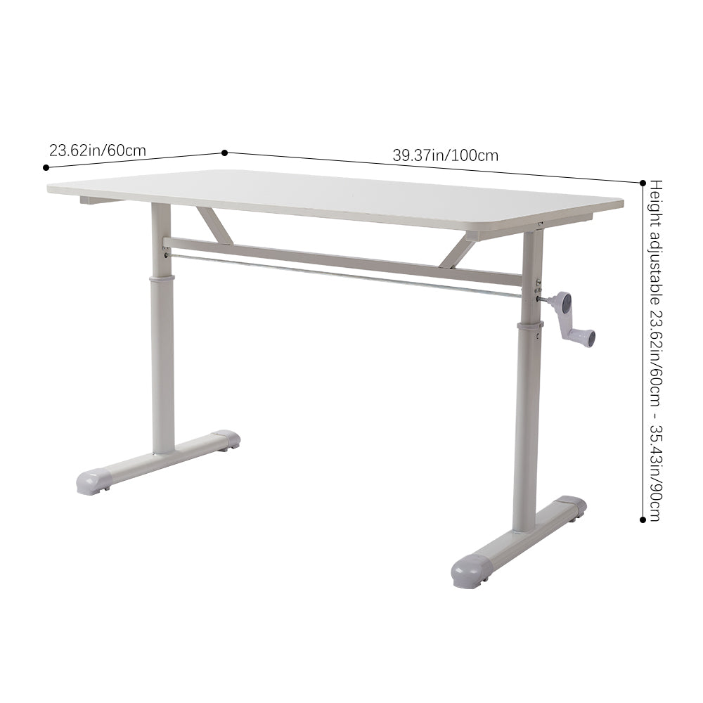 1pc Ergonomic Manual Standing Desk - Height Adjustable Work Table (60-90cm) with Reinforced Frame, Perfect for Home Office, Gaming & Study (White, Easy Assembly)