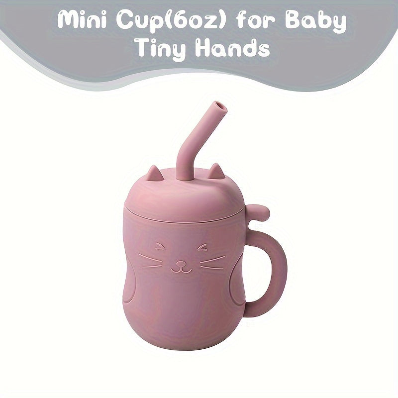 Soft Learning Cup – Leak-Proof 6oz Silicone Training Cup with Lid & Straw, Easy-Grip Portable Feeding Cup for Beginners, Food-Grade Material