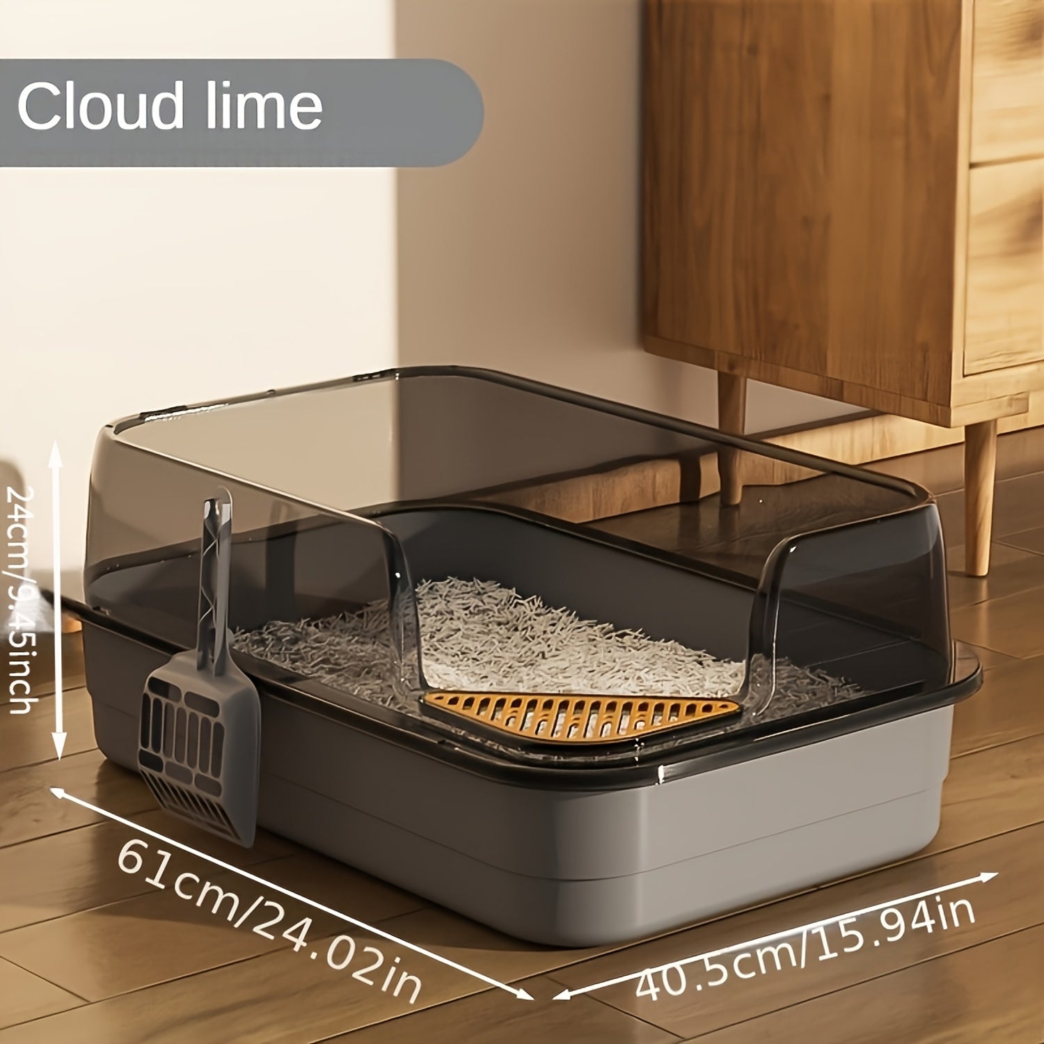 Extra Large Half-Closed Cat Litter Box with High Fence - Durable PVC, 24" x 15.9" x 6.3" - Includes Scoop - Ideal for Multi-Cat Families, Pet Litter Box