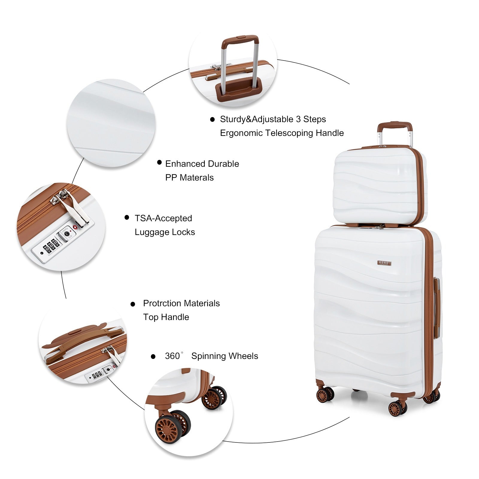 1Pcs of 20inch luggage Lightweight Polypropylene Hard Shell Suitcase with TSA Lock Spinner Wheels Travel Trolley Case and Beauty Case 14/20/24/28 Cream White Luggage Sets of 4 Piece, Luggage For Travel