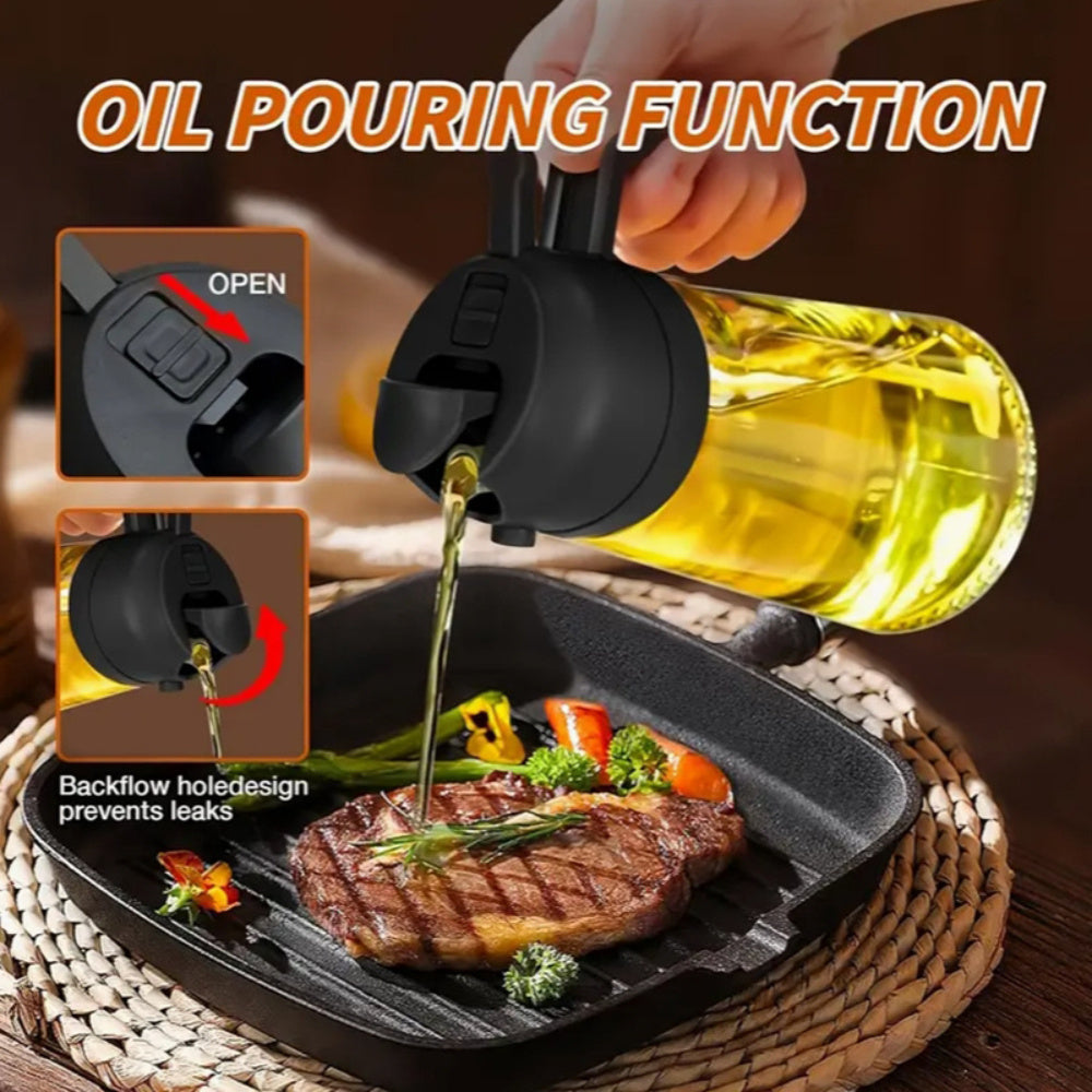 Large Capacity Oil Spray Bottle with Precise Mist Sprayer - Two-In-One Oil Dispenser & Sprayer, Non-Spill Kitchen Oil Bottle for Cooking, BBQ, Baking, Salad - Heavy-Duty Plastic Construction, Easy-Pour Spout - Ideal for Home,