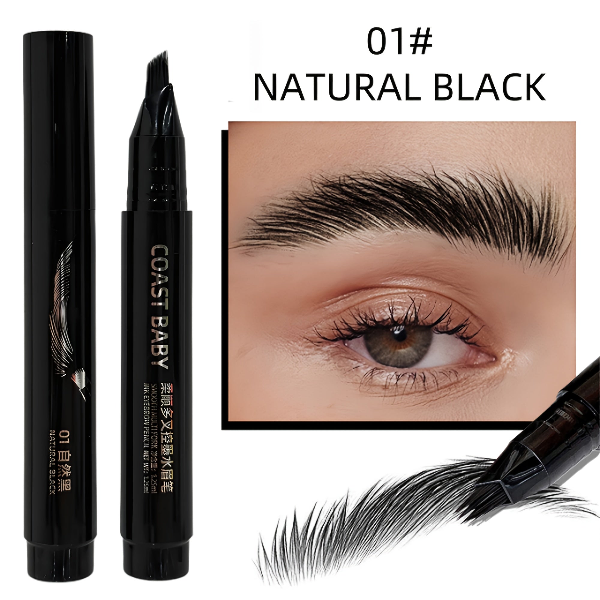 Dual-Action Quick Water Eyebrow Pencil with Multi-Branch Brush Head Design: Defines Each Hairline with a Single Stroke, Precisely Fills in Hairline, Waterproof, Long-Lasting, Smudge-Proof. Three-Dimensional Hair Flow Technolo