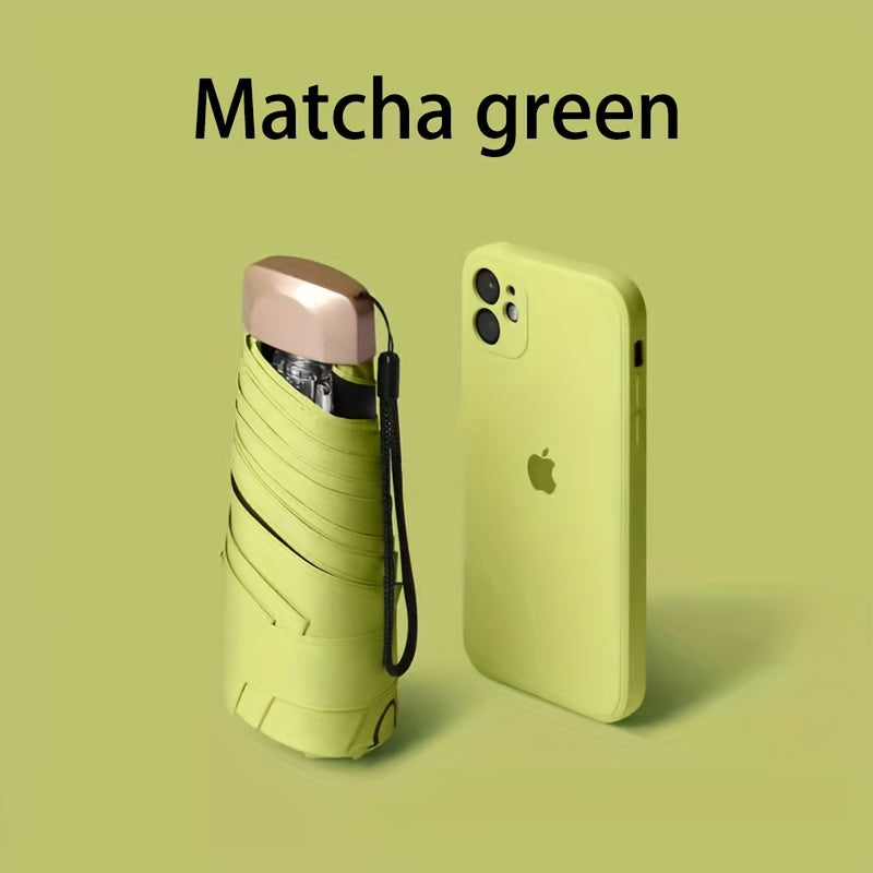 Compact 6-Rib Mini Folding Umbrella – Lightweight Aluminum Alloy Handle, Manual Open/Close, Portable Sun & Rain Umbrella with PVC Canopy – Cute Travel Umbrella in Pink, Blue, White & Gray