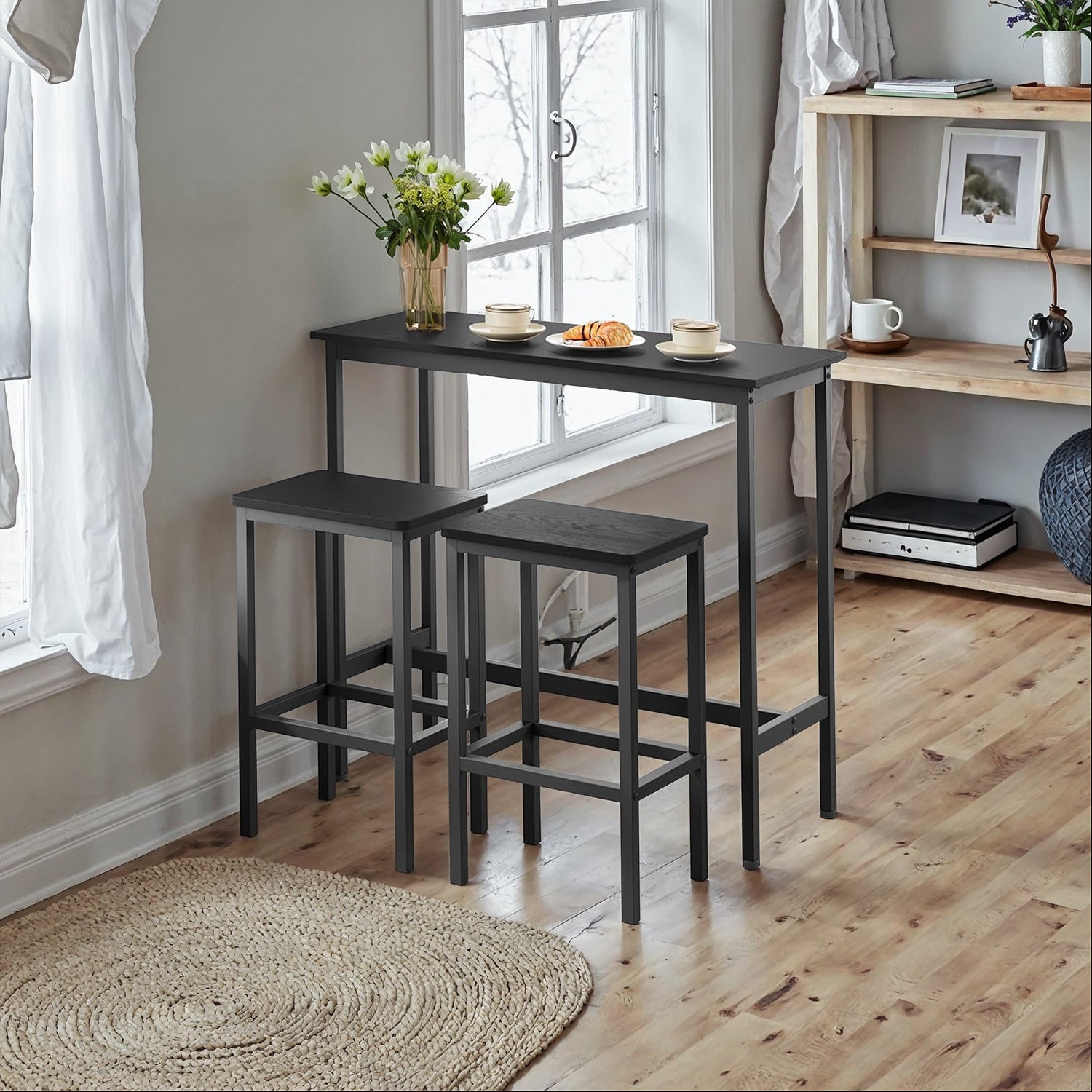 Bar Table and Chairs Set, Dining Table Set, Bar Kitchen Table with Stools Set of 2, Steel