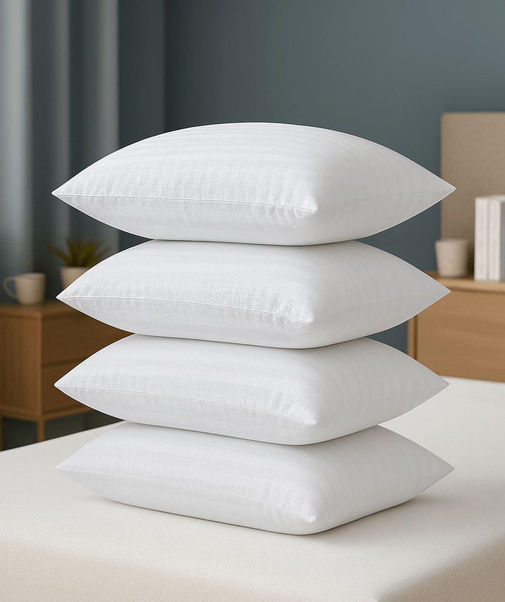 2-Pack Luxury Striped Filled Pillows – Extra Deep Bounce Back Bed Pillows for Back, Side & Stomach Sleepers – Soft, Breathable & Supportive – White or Grey – UK Standard Size