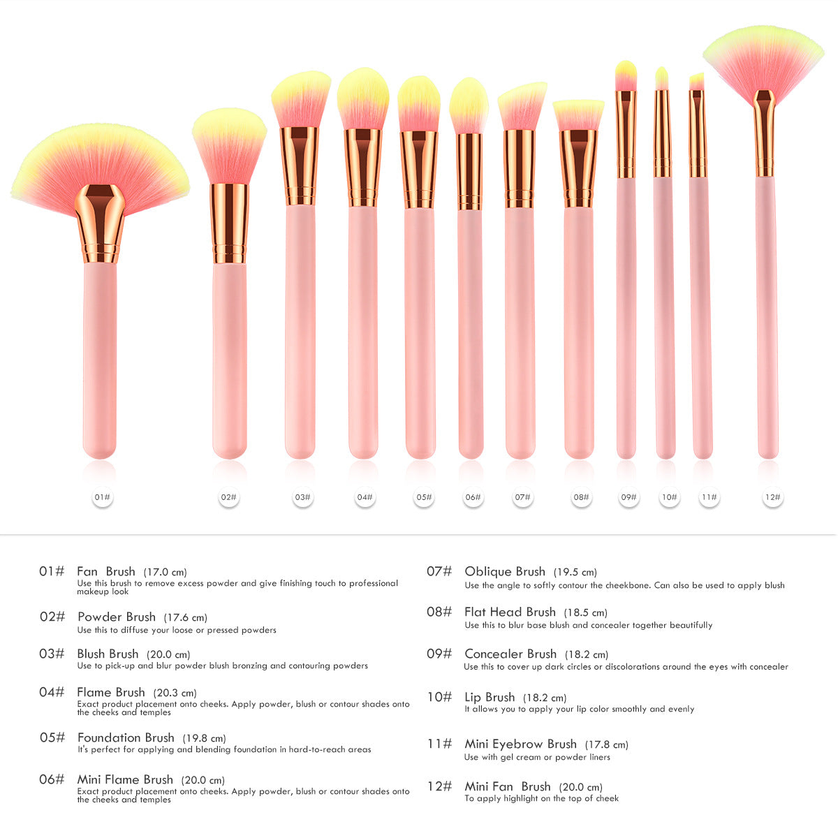 Customized Cosmetics Brushes: Private Label Yellow Hair and Pink Handle 12pcs Makeup Brush Set